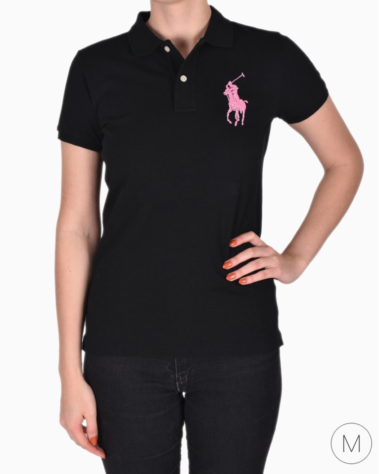 希少　Ralph Lauren The Skinny Polo M ブラック Camisa Ralph Lauren Original Polo Preta Bordado Miçanga Feminina